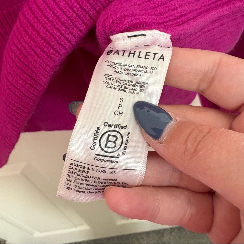 Athleta Aspen Wool Cashmere Pink Purple Turtleneck Sweater - Picture 7 of 9